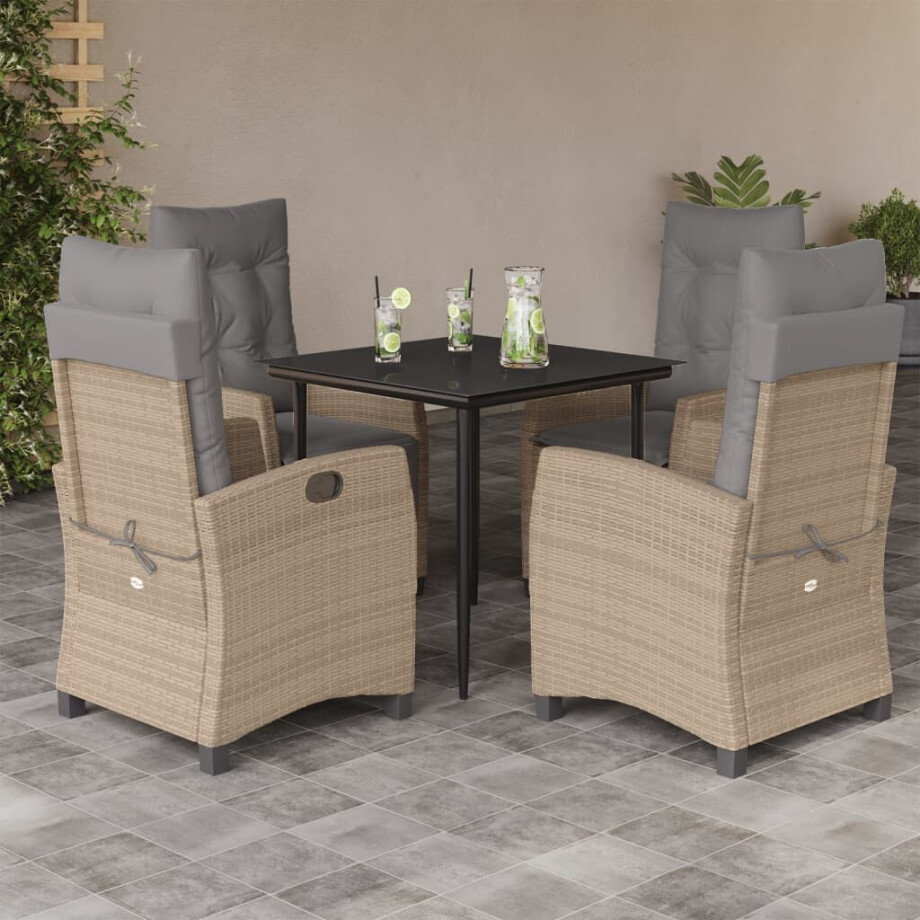 vidaXL 5-delige Tuinset met kussens poly rattan gemengd beige afbeelding 1
