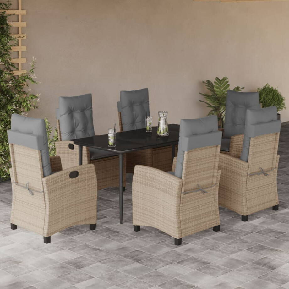 vidaXL 7-delige Tuinset met kussens poly rattan gemengd beige afbeelding 1