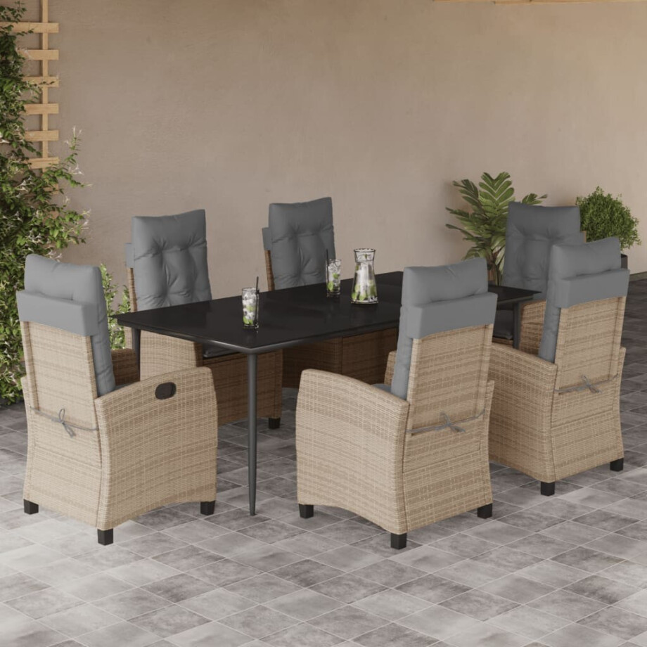 vidaXL 7-delige Tuinset met kussens poly rattan gemengd beige afbeelding 1