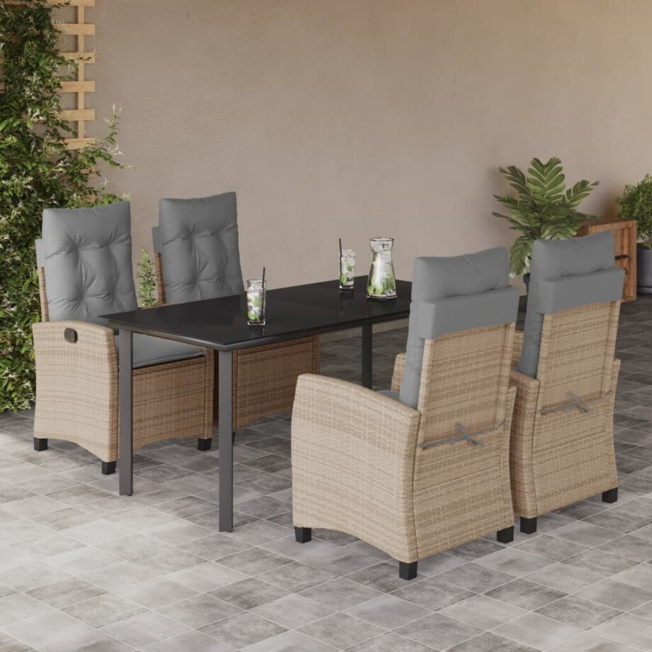 vidaXL 5-delige Tuinset met kussens poly rattan gemengd beige afbeelding 1