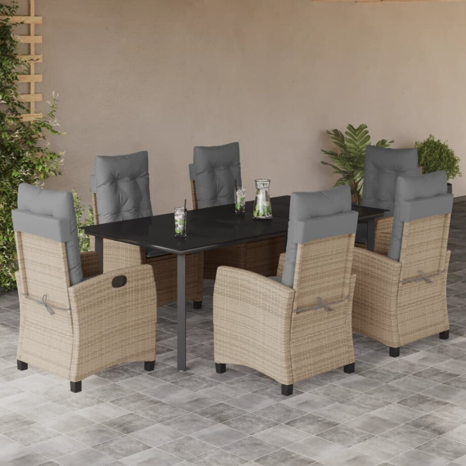 vidaXL 7-delige Tuinset met kussens poly rattan gemengd beige afbeelding 1
