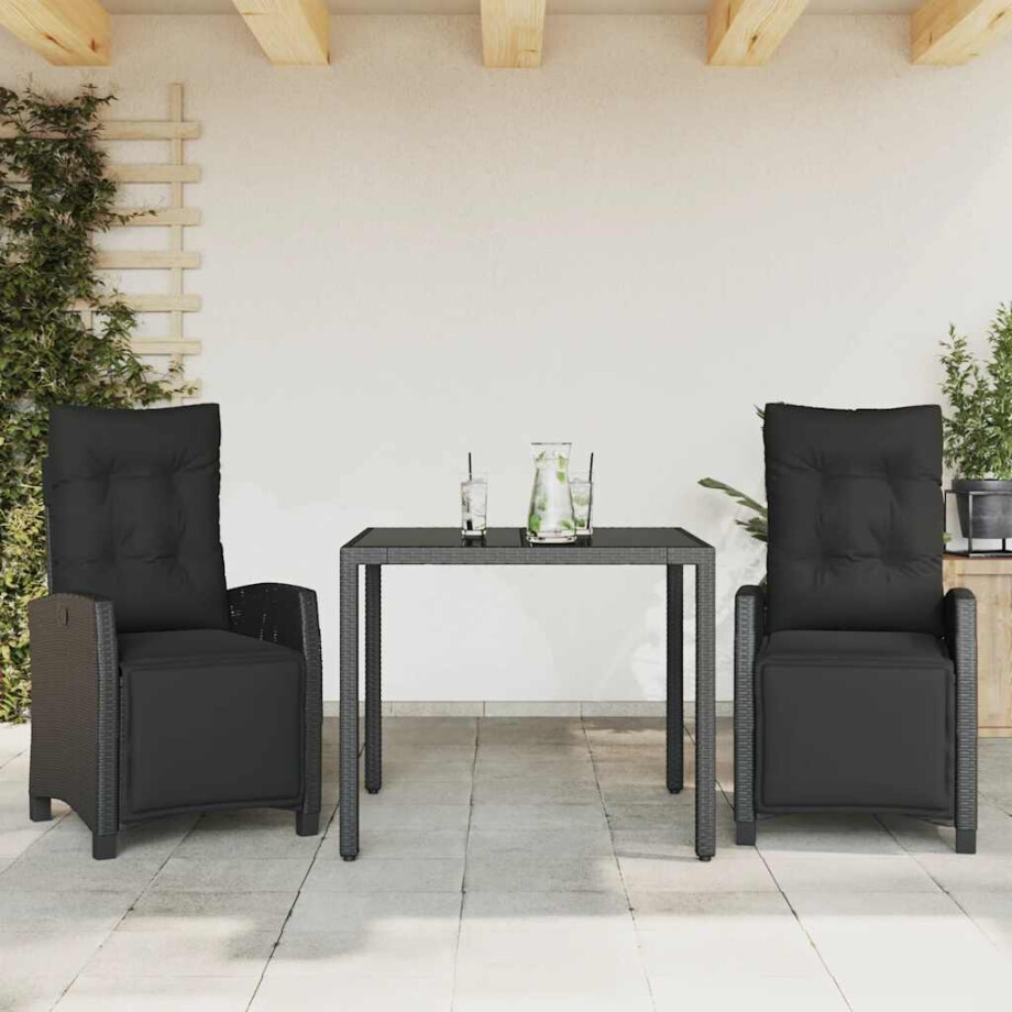 vidaXL 3-delige Tuinset met kussens poly rattan zwart vidaXL 3-delige Tuinset met kussens poly rattan zwart afbeelding 1