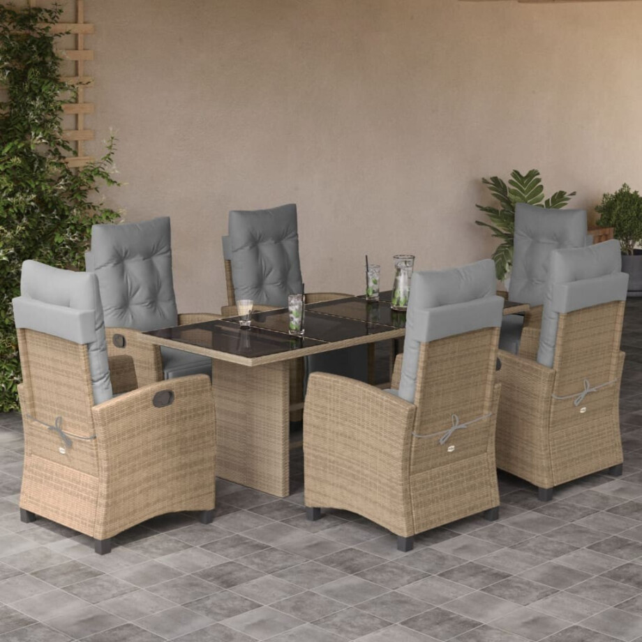 vidaXL 7-delige Tuinset met kussens poly rattan gemengd beige afbeelding 1