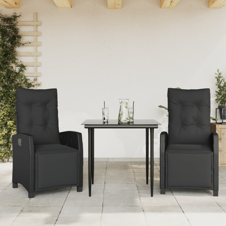 vidaXL 3-delige Tuinset met kussens poly rattan zwart vidaXL 3-delige Tuinset met kussens poly rattan zwart afbeelding 1
