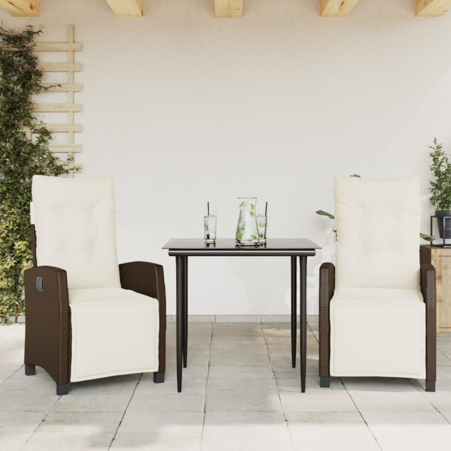 vidaXL 3-delige Tuinset met kussens poly rattan bruin vidaXL 3-delige Tuinset met kussens poly rattan bruin afbeelding 1