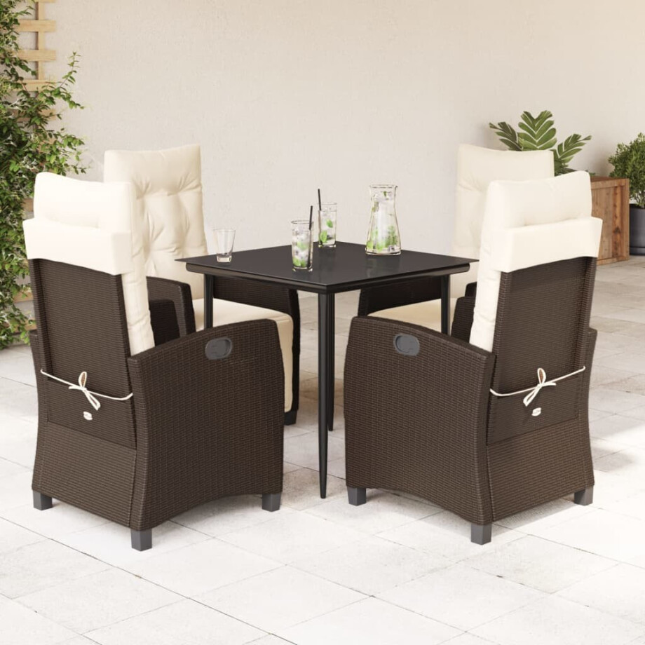 vidaXL 5-delige Tuinset met kussens poly rattan bruin afbeelding 1