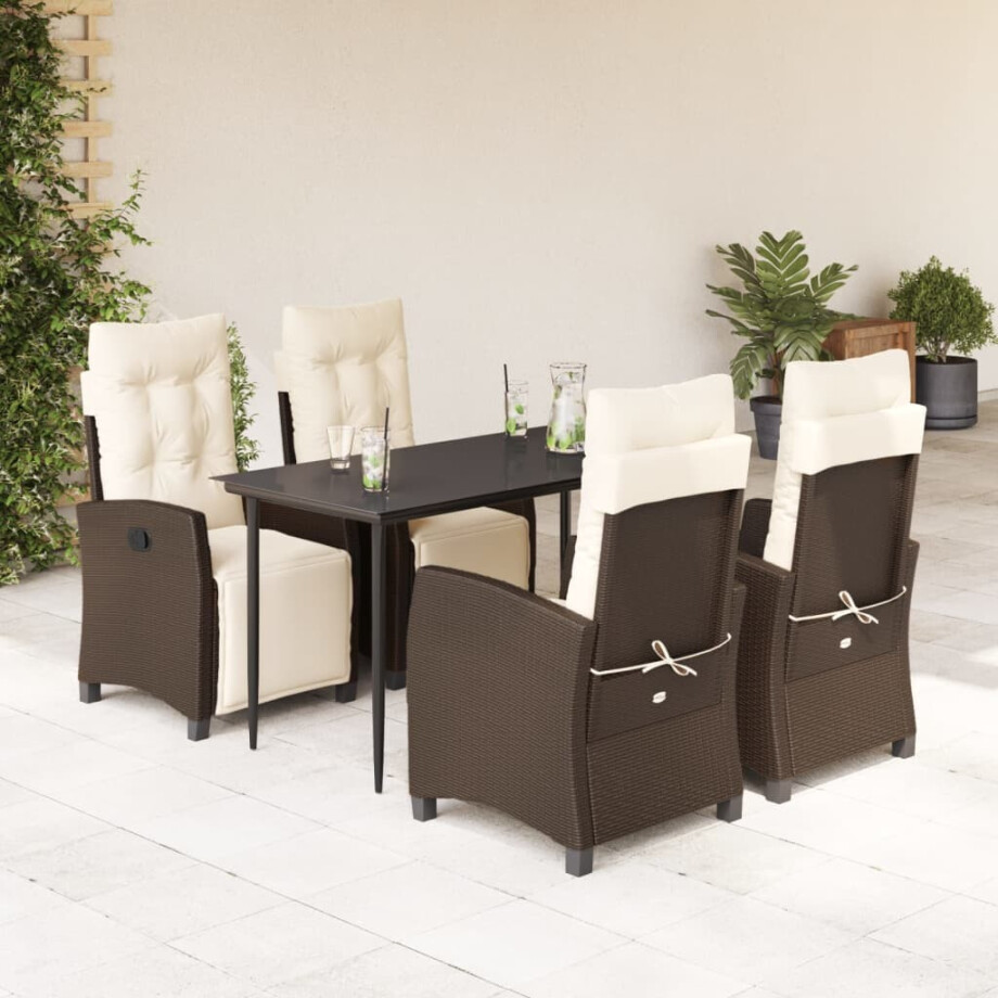 vidaXL 5-delige Tuinset met kussens poly rattan bruin afbeelding 1