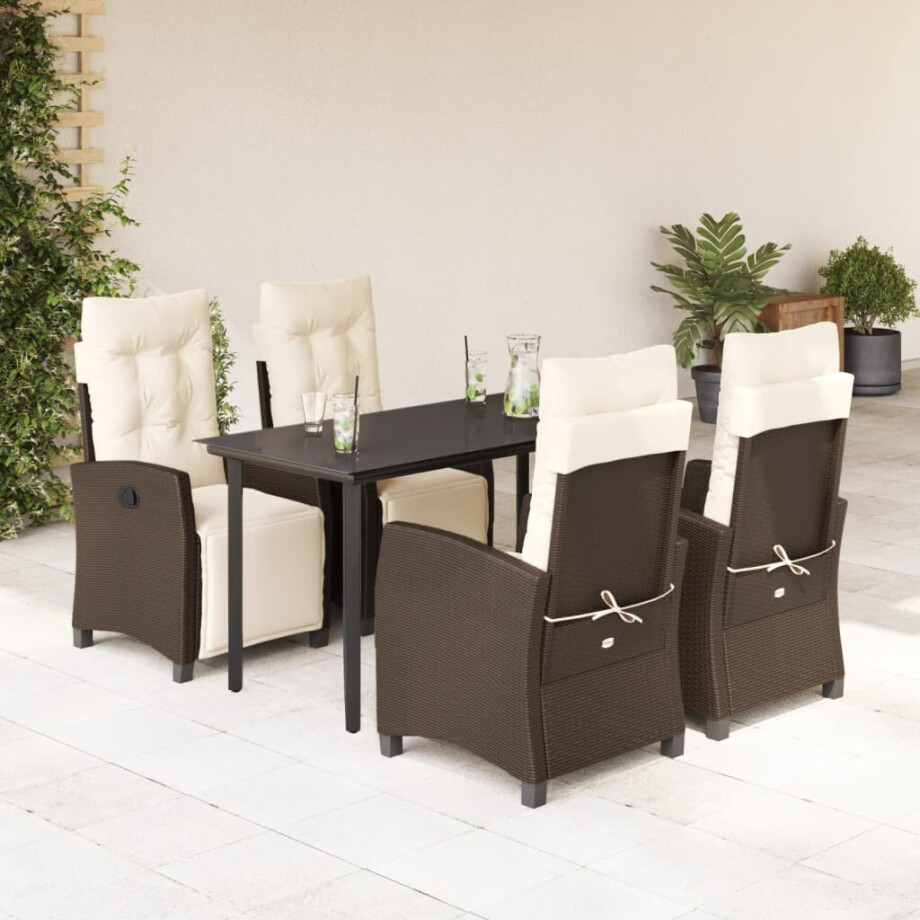 vidaXL 5-delige Tuinset met kussens poly rattan bruin afbeelding 1