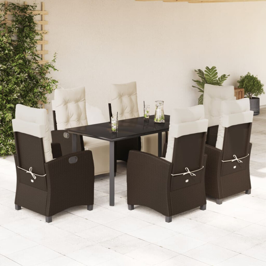 vidaXL 7-delige Tuinset met kussens poly rattan bruin afbeelding 1