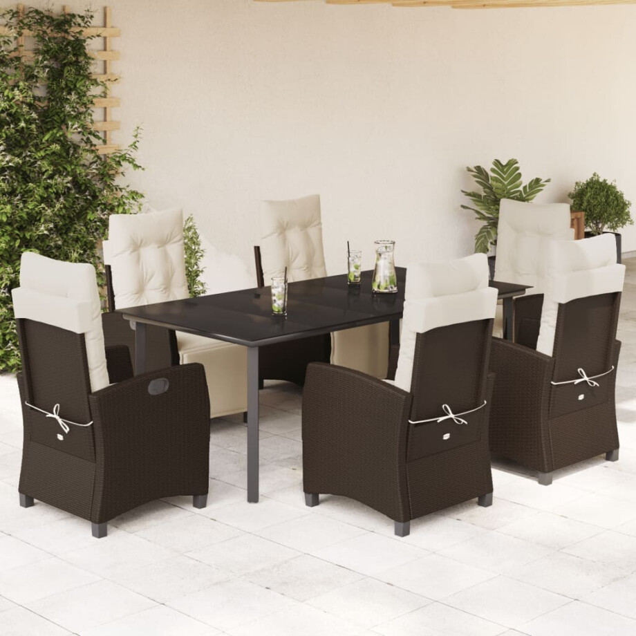 vidaXL 7-delige Tuinset met kussens poly rattan bruin afbeelding 1