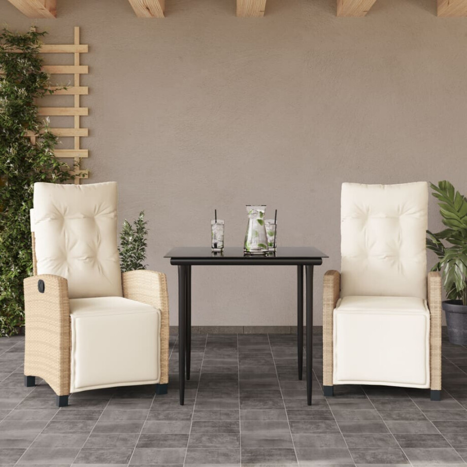 vidaXL 3-delige Tuinset met kussens poly rattan beige vidaXL 3-delige Tuinset met kussens poly rattan beige afbeelding 1