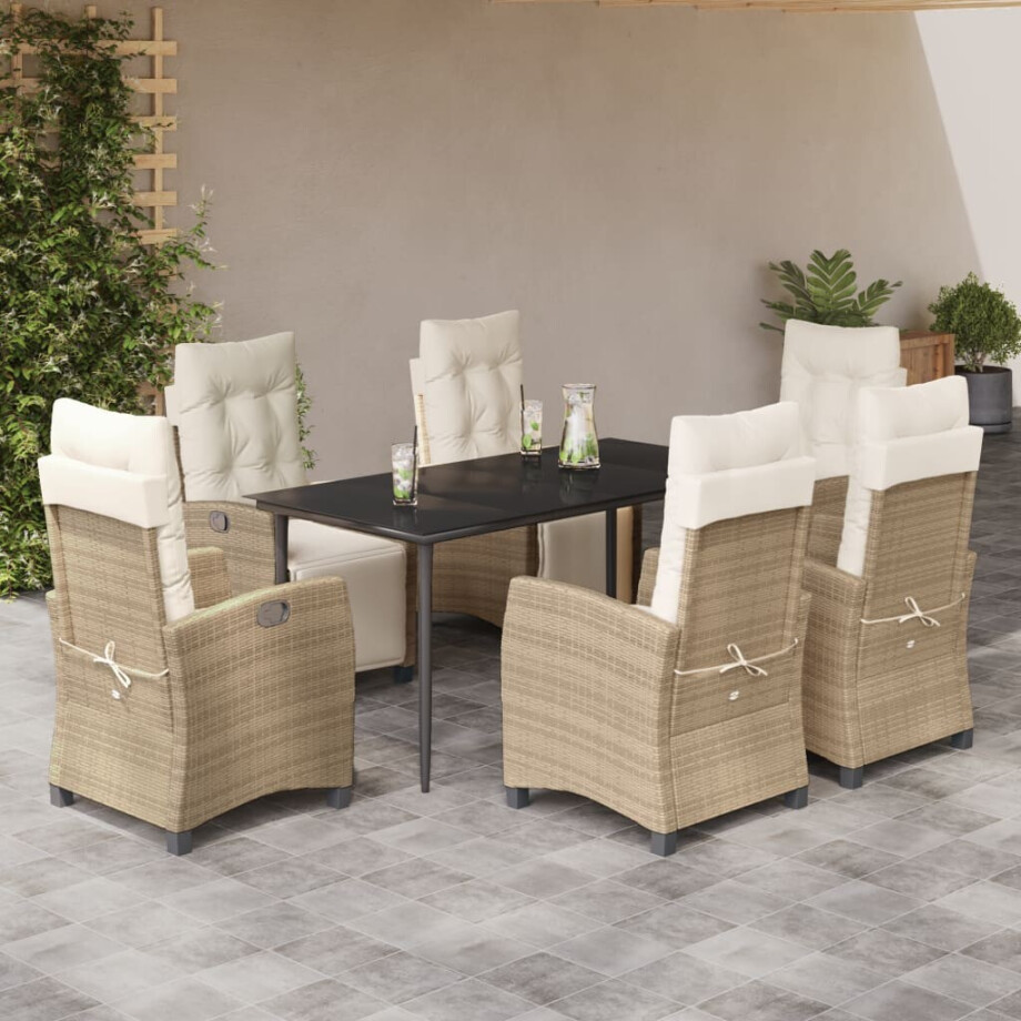 vidaXL 7-delige Tuinset met kussens poly rattan beige afbeelding 1