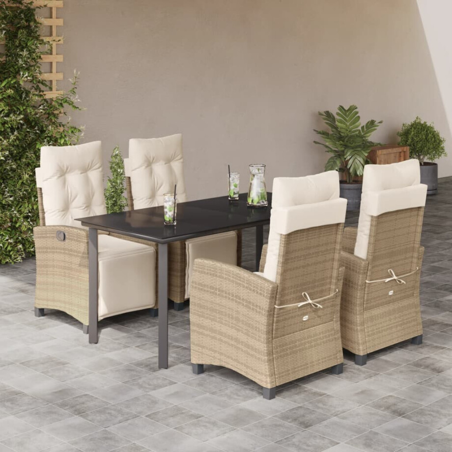 vidaXL 5-delige Tuinset met kussens poly rattan beige afbeelding 1