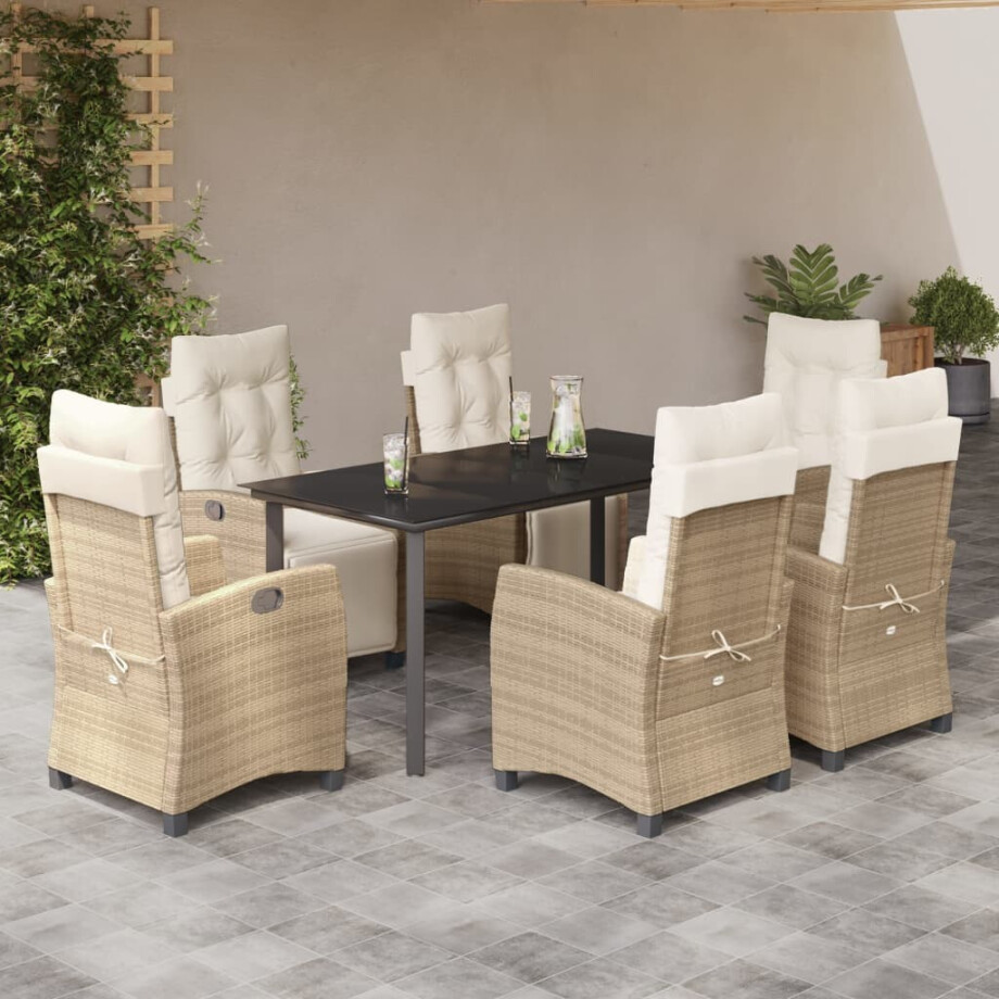 vidaXL 7-delige Tuinset met kussens poly rattan beige afbeelding 1