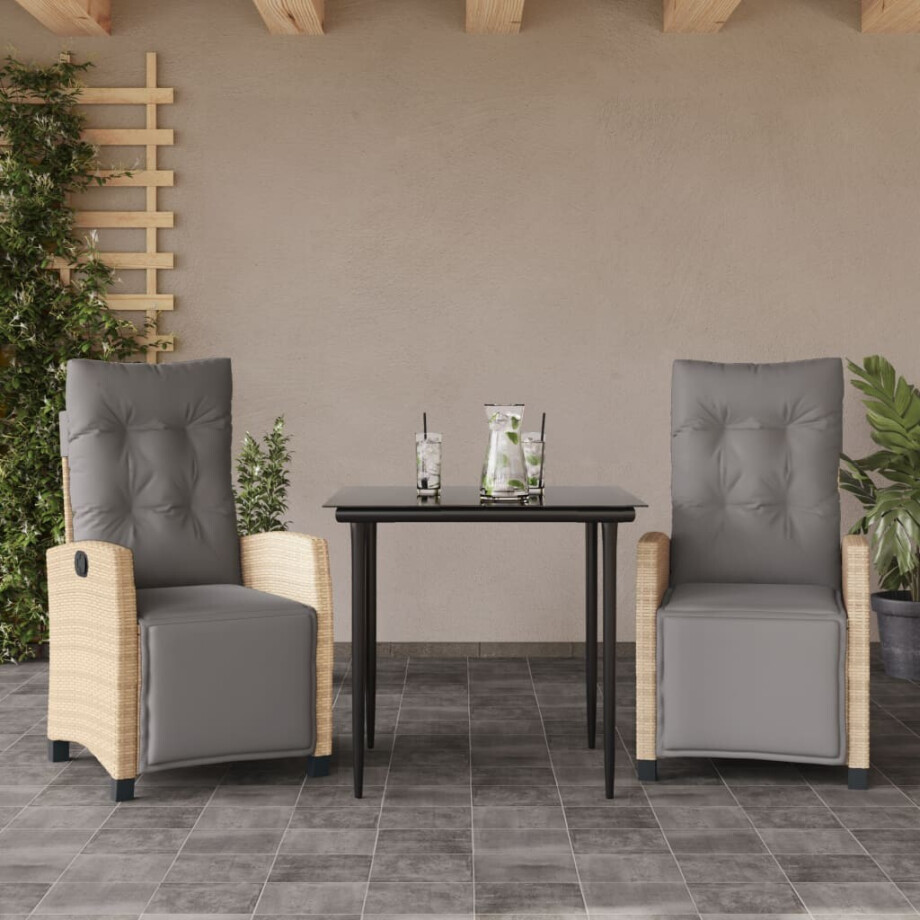 vidaXL 3-delige Tuinset met kussens poly rattan gemengd beige afbeelding 1