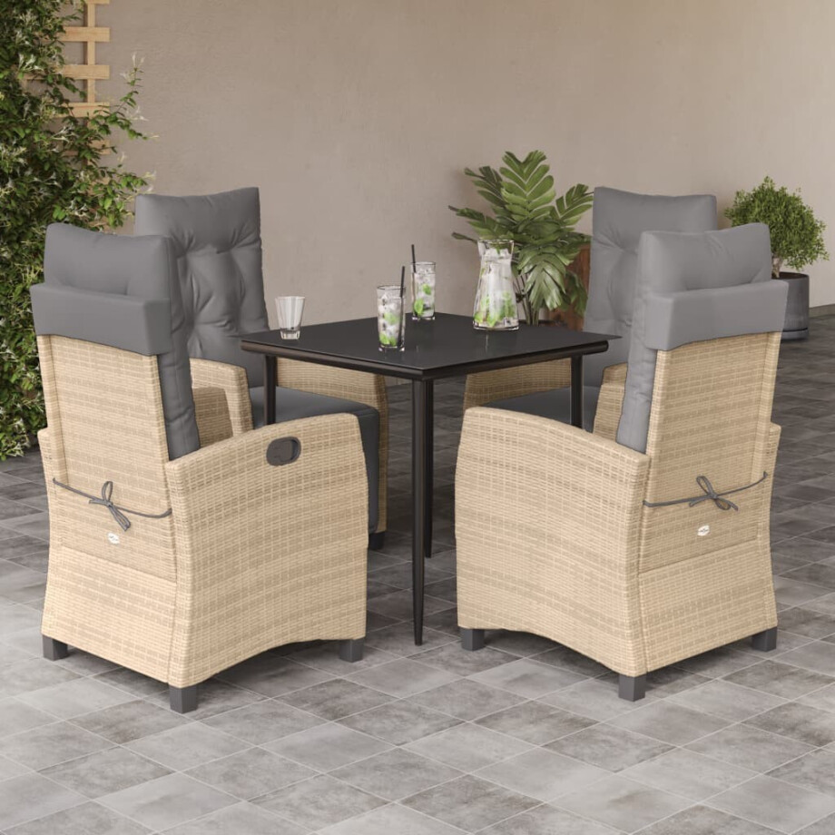vidaXL 5-delige Tuinset met kussens poly rattan gemengd beige afbeelding 1