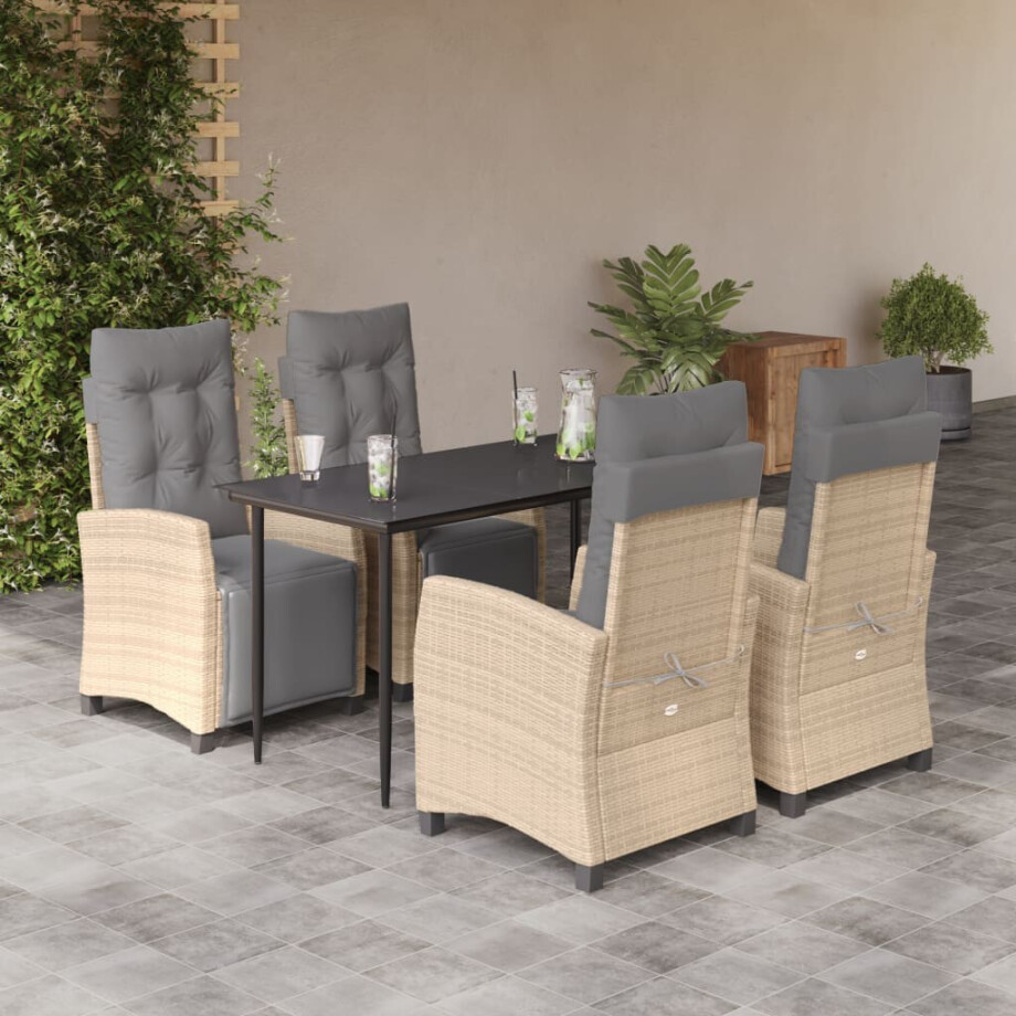 vidaXL 5-delige Tuinset met kussens poly rattan gemengd beige afbeelding 1