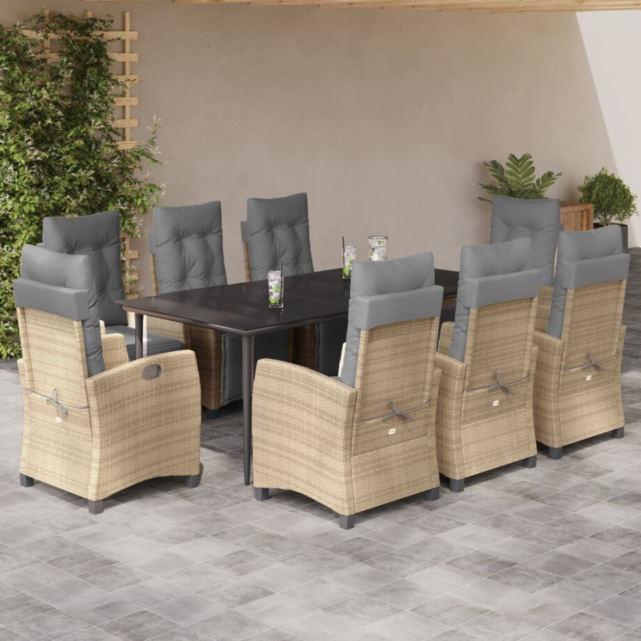 vidaXL 9-delige Tuinset met kussens poly rattan gemengd beige afbeelding 1