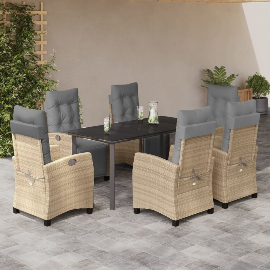vidaXL 7-delige Tuinset met kussens poly rattan gemengd beige afbeelding 1