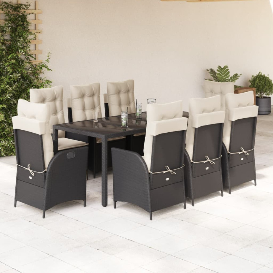 vidaXL 9-delige Tuinset poly rattan zwart afbeelding 1