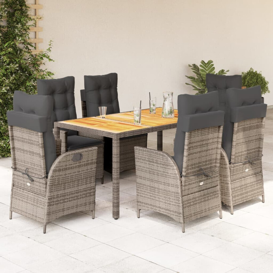 vidaXL 7-delige Tuinset met kussens poly rattan grijs vidaXL 7-delige Tuinset met kussens poly rattan grijs afbeelding 1