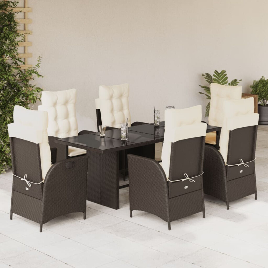 vidaXL 7-delige Tuinset met kussens poly rattan bruin afbeelding 1