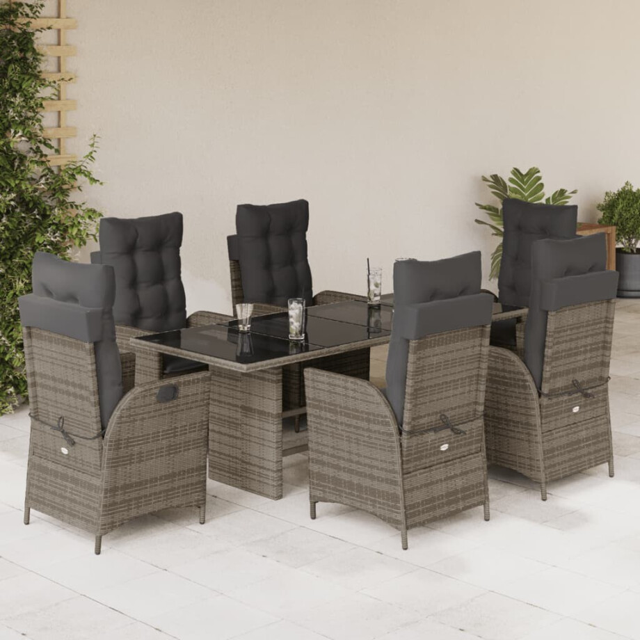 vidaXL 7-delige Tuinset met kussens poly rattan grijs vidaXL 7-delige Tuinset met kussens poly rattan grijs afbeelding 1