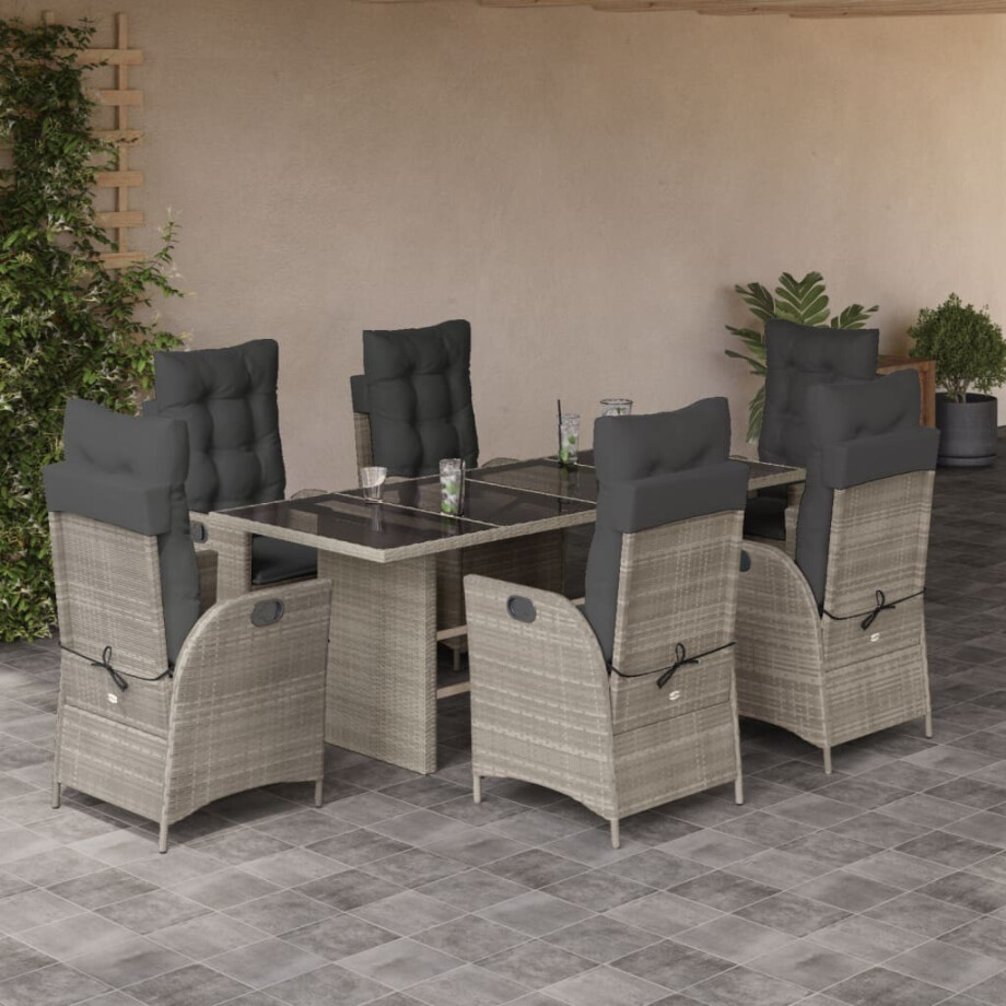 vidaXL 7-delige Tuinset met kussens poly rattan grijs afbeelding 1