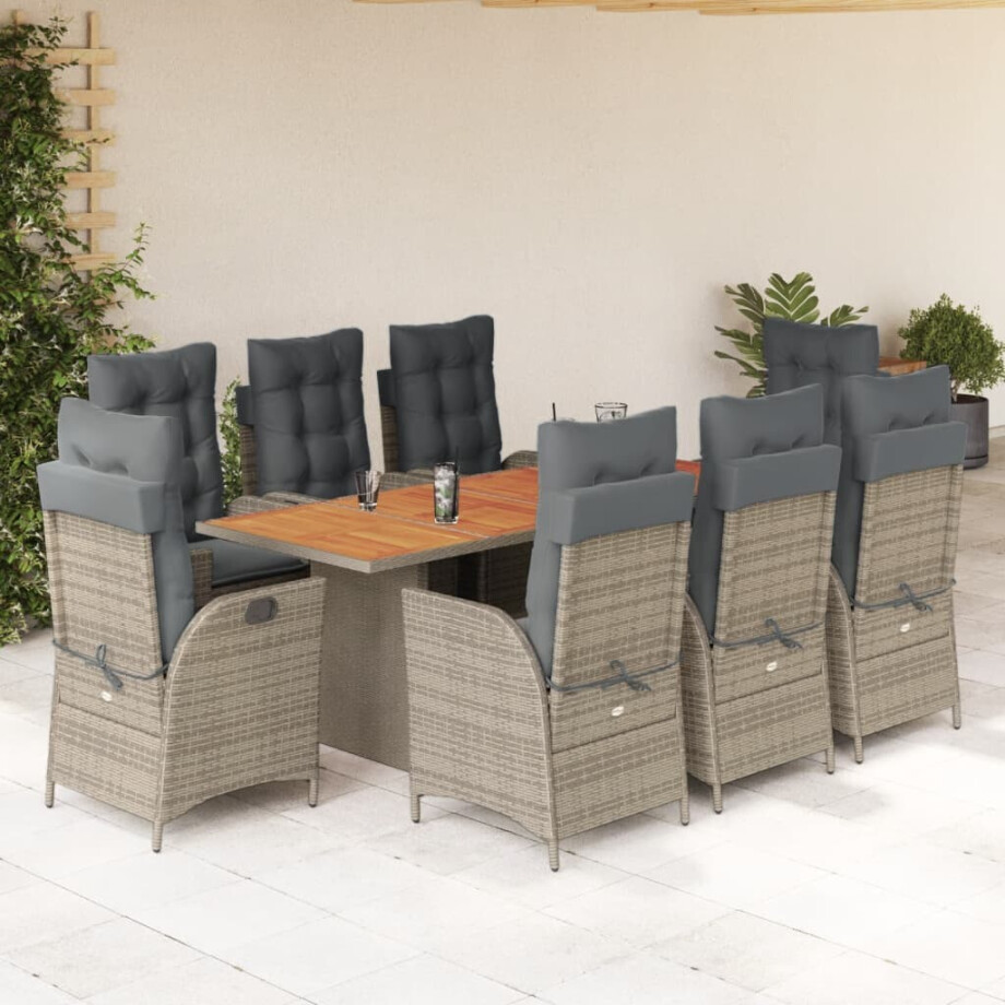 vidaXL 9-delige Tuinset met kussens poly rattan grijs vidaXL 9-delige Tuinset met kussens poly rattan grijs afbeelding 1