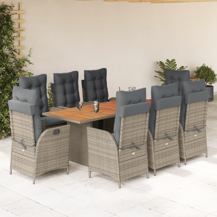 vidaXL 9-delige Tuinset met kussens poly rattan grijs vidaXL 9-delige Tuinset met kussens poly rattan grijs afbeelding 1