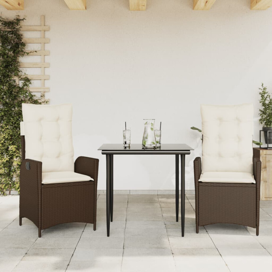 vidaXL 3-delige Tuinset met kussens poly rattan bruin afbeelding 1