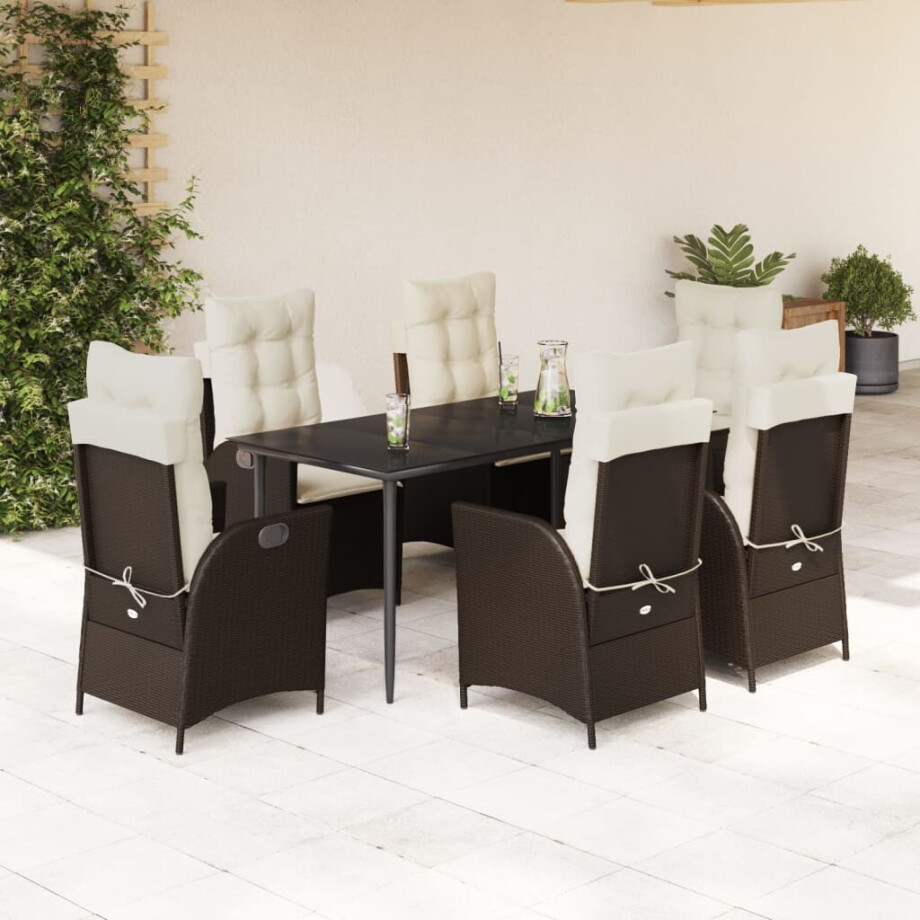 vidaXL 7-delige Tuinset met kussens poly rattan bruin afbeelding 1