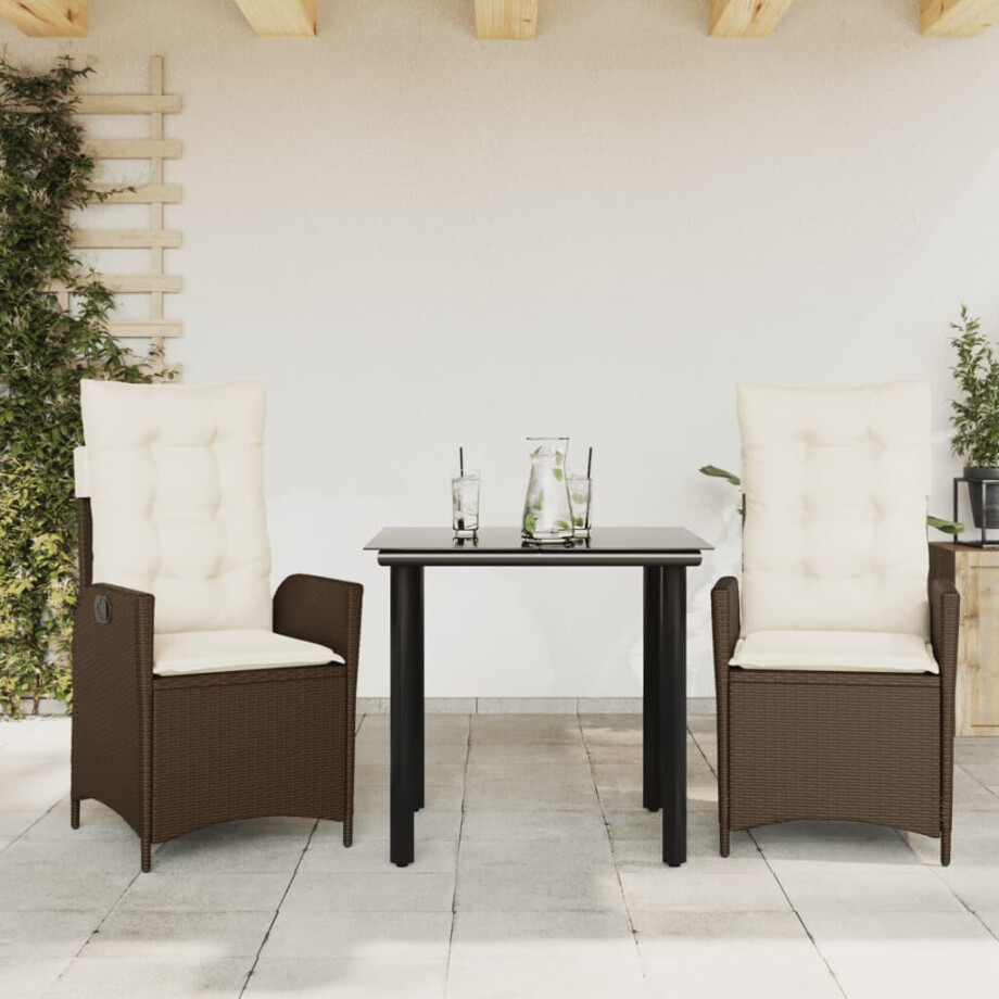 vidaXL 3-delige Tuinset met kussens poly rattan bruin afbeelding 1