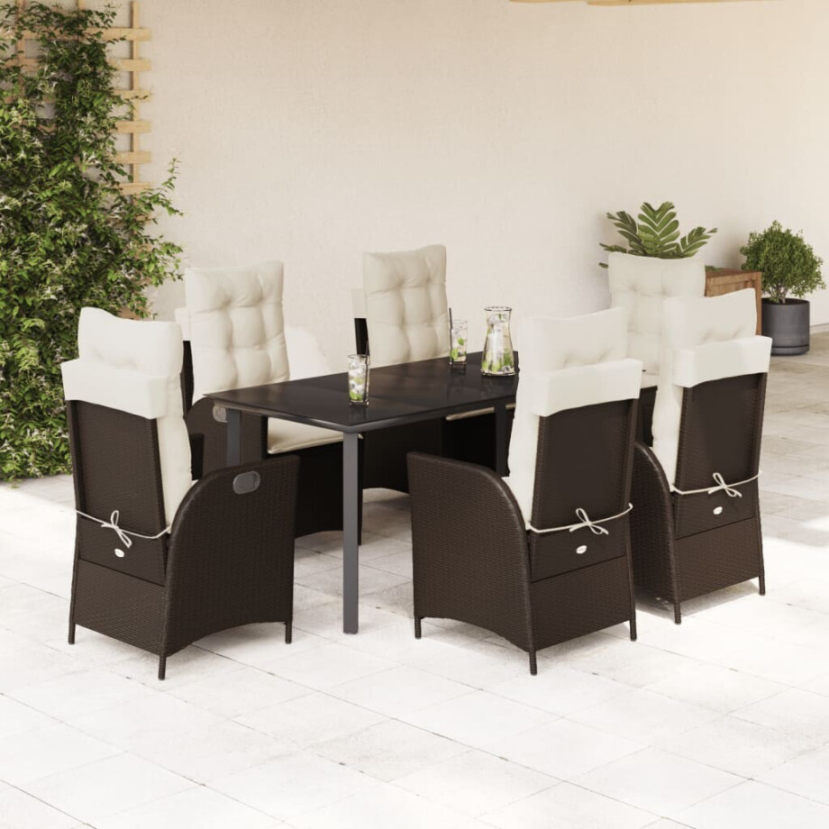 vidaXL 7-delige Tuinset met kussens poly rattan bruin afbeelding 1