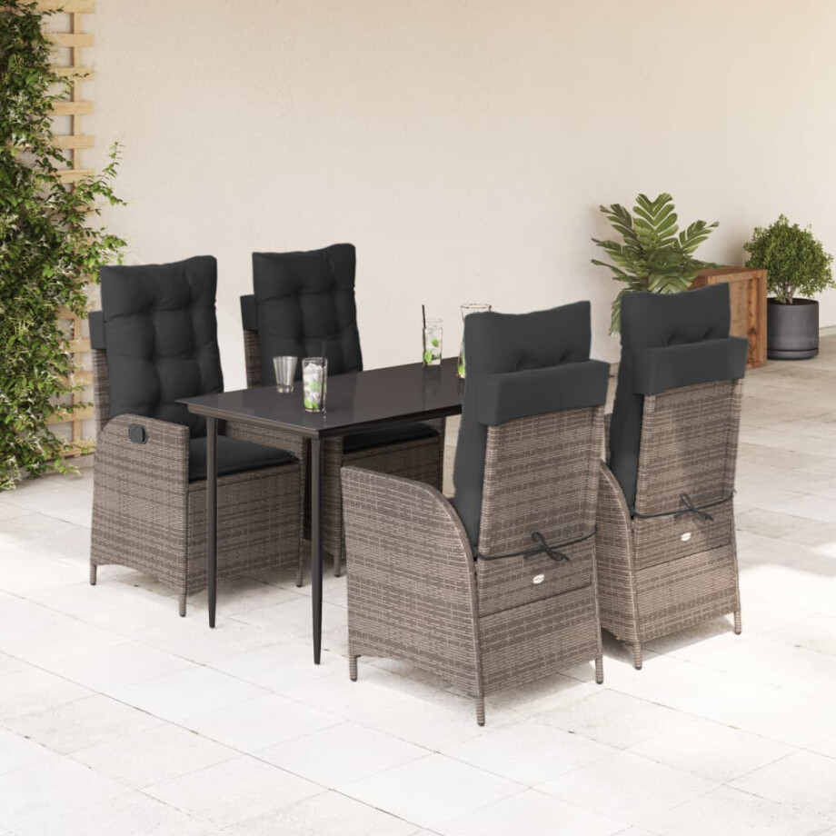 vidaXL 5-delige Tuinset met kussens poly rattan grijs vidaXL 5-delige Tuinset met kussens poly rattan grijs afbeelding 1