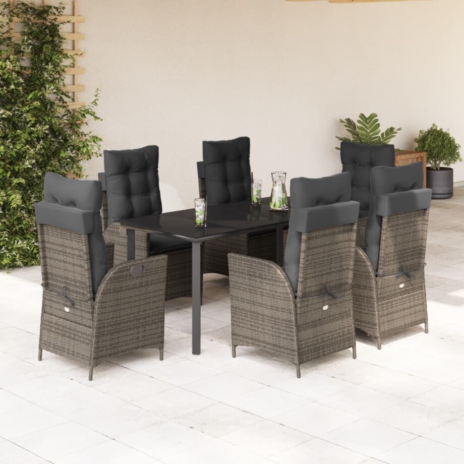vidaXL 7-delige Tuinset met kussens poly rattan grijs vidaXL 7-delige Tuinset met kussens poly rattan grijs afbeelding 1