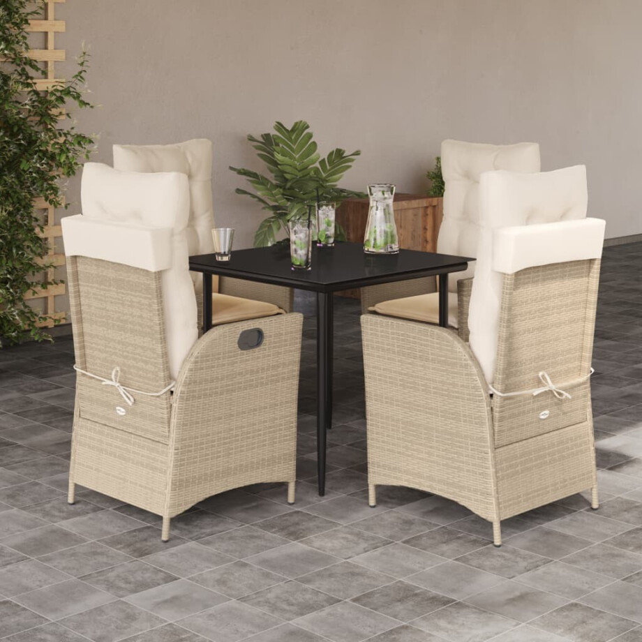 vidaXL 5-delige Tuinset met kussens poly rattan beige afbeelding 1