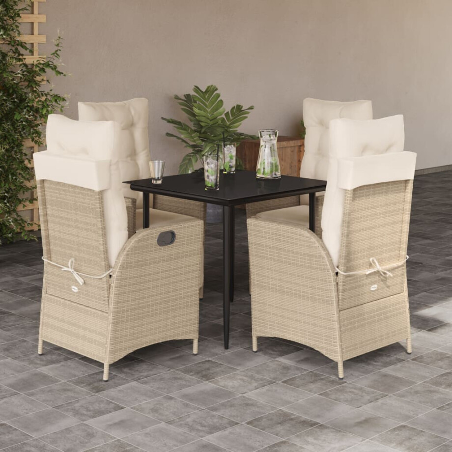 vidaXL 5-delige Tuinset met kussens poly rattan beige afbeelding 1