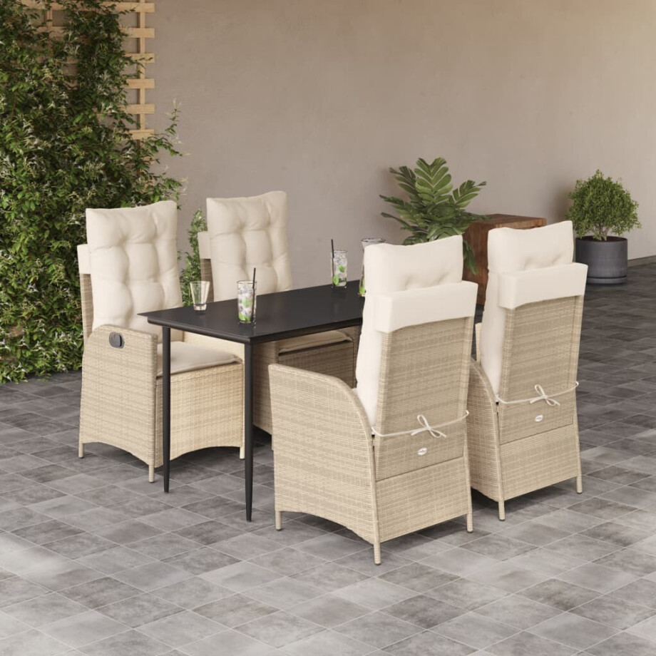 vidaXL 5-delige Tuinset met kussens poly rattan beige afbeelding 1