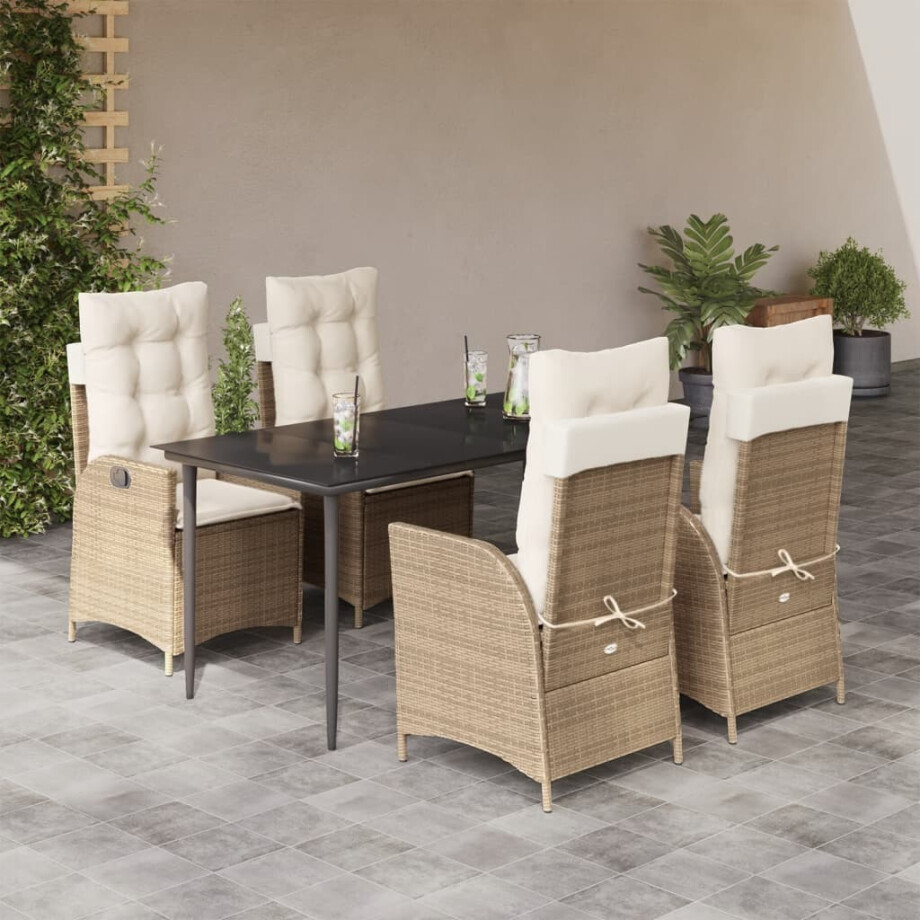 vidaXL 5-delige Tuinset met kussens poly rattan beige afbeelding 1
