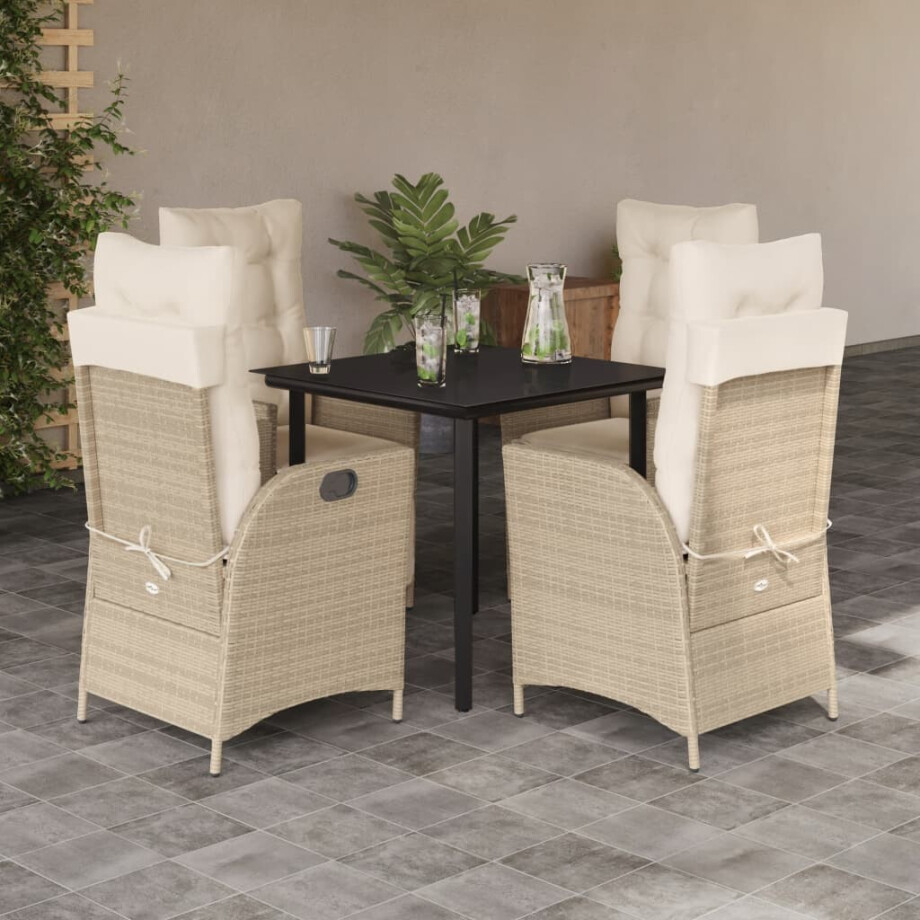 vidaXL 5-delige Tuinset met kussens poly rattan beige afbeelding 1