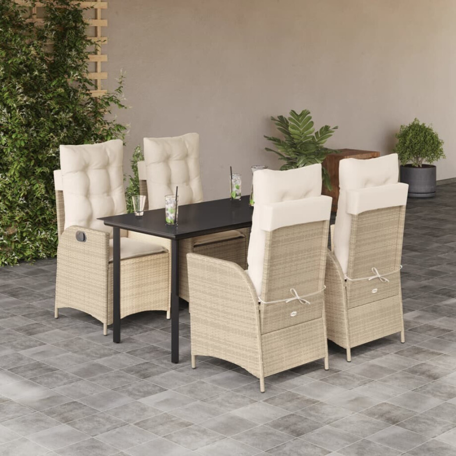 vidaXL 5-delige Tuinset met kussens poly rattan beige afbeelding 1