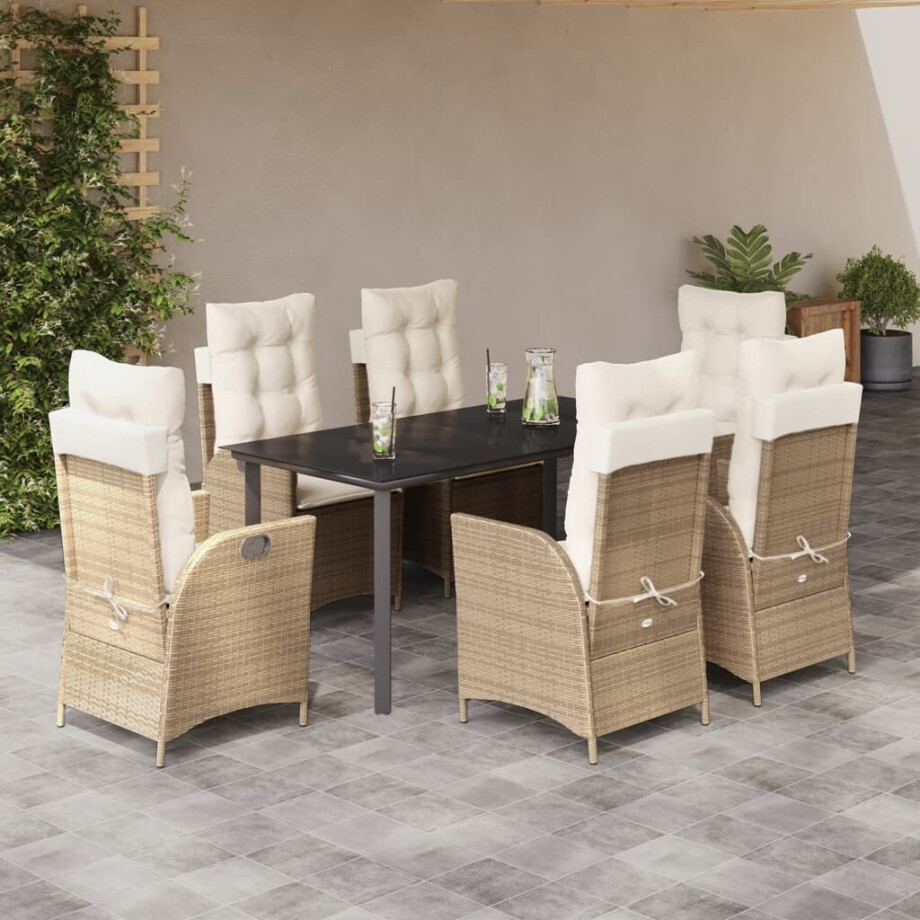 vidaXL 7-delige Tuinset met kussens poly rattan beige afbeelding 1