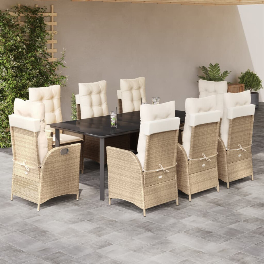 vidaXL 9-delige Tuinset met kussens poly rattan beige vidaXL 9-delige Tuinset met kussens poly rattan beige afbeelding 1