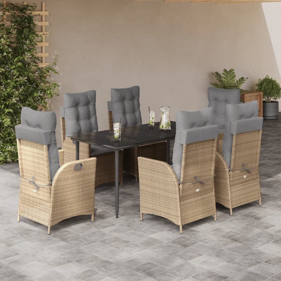 vidaXL 7-delige Tuinset met kussens poly rattan beige afbeelding 1