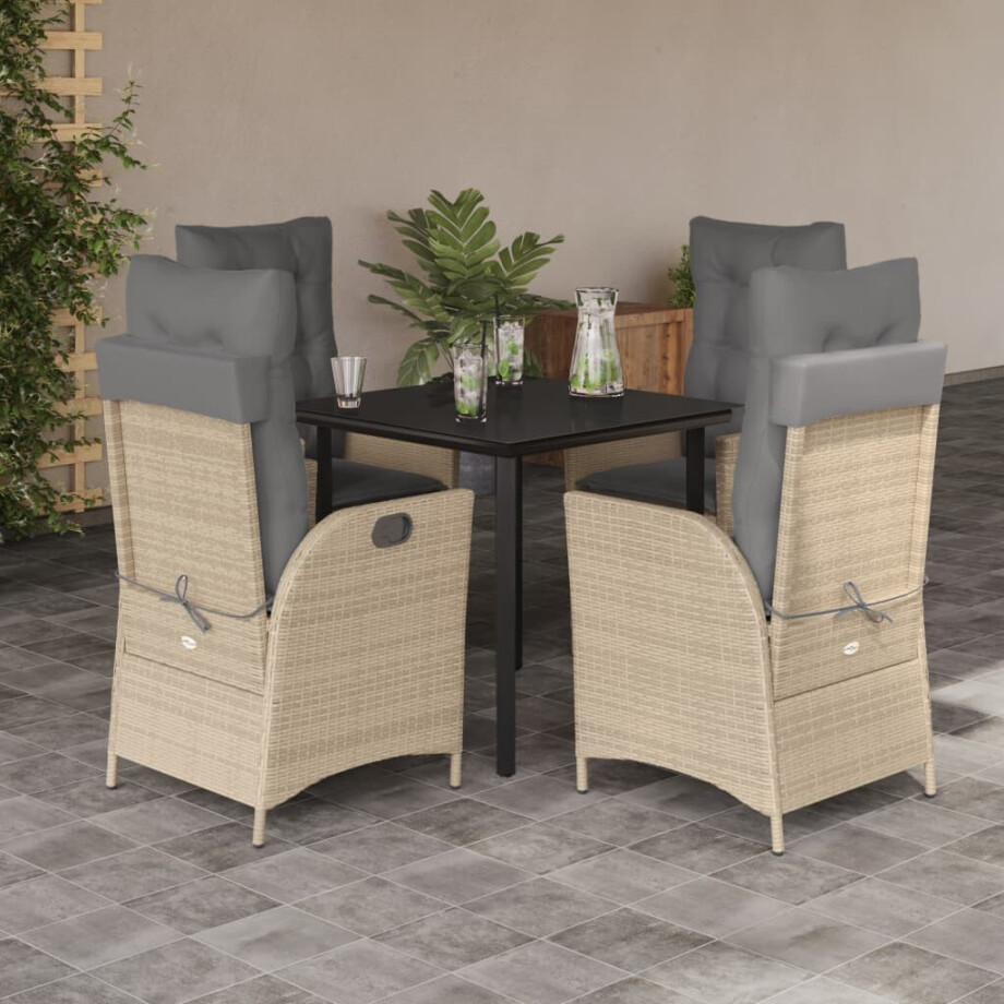 vidaXL 5-delige Tuinset met kussens poly rattan beige afbeelding 1