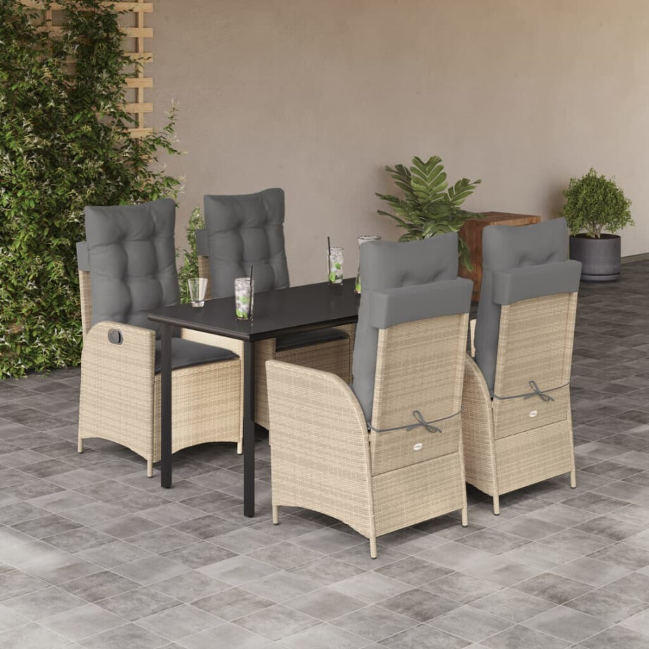 vidaXL 5-delige Tuinset met kussens poly rattan beige afbeelding 1