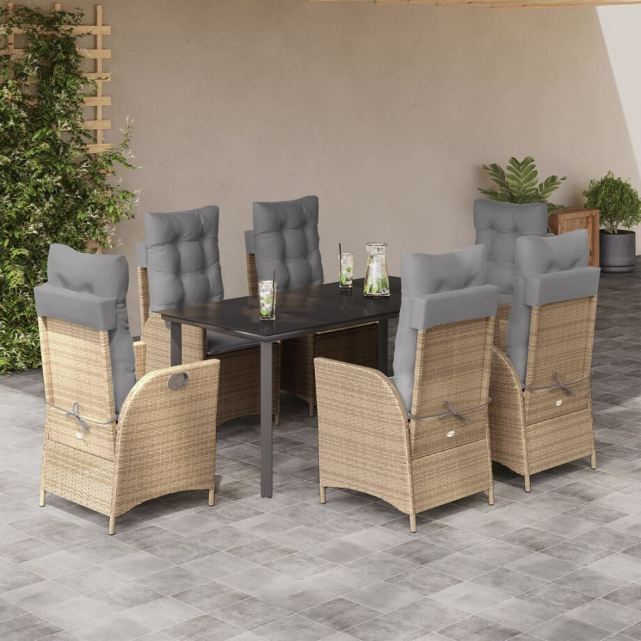 vidaXL 7-delige Tuinset met kussens poly rattan beige afbeelding 1