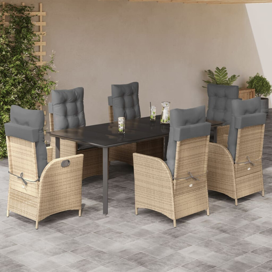 vidaXL 7-delige Tuinset met kussens poly rattan beige afbeelding 1