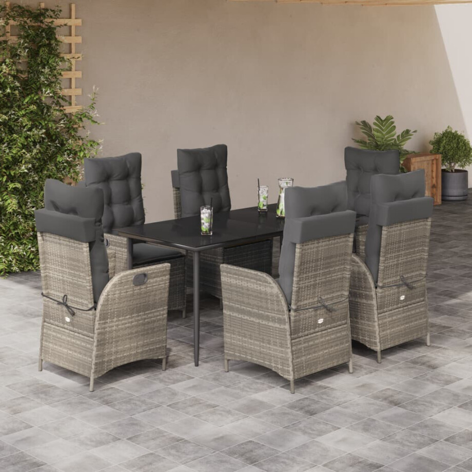 vidaXL 7-delige Tuinset met kussens poly rattan grijs vidaXL 7-delige Tuinset met kussens poly rattan grijs afbeelding 1